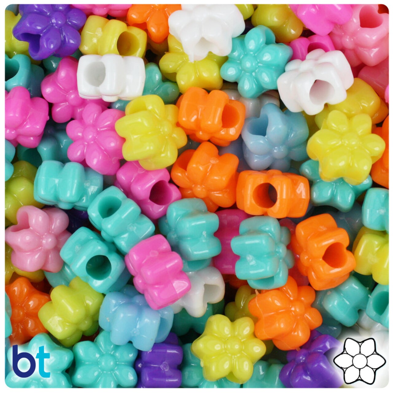 BeadTin Bright Opaque Mix 13mm Flower Plastic Pony Beads (250pcs)